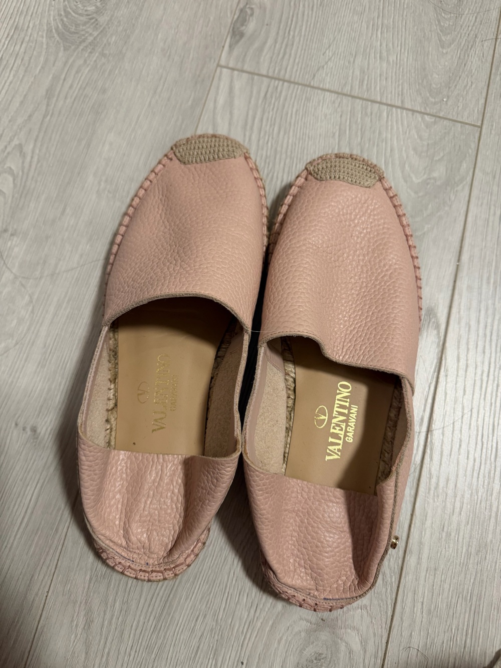 Valentino Garavani Blush Pink Leather Espadrille Flats